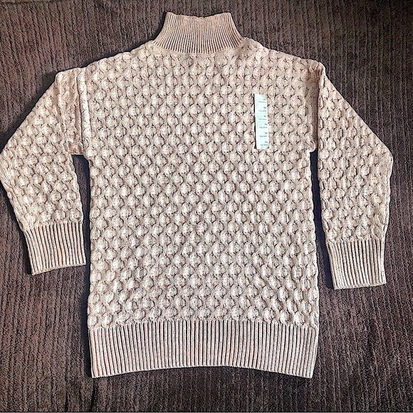 Knox Rose mock neck long sleeve Cable Knit Sweater peach tan relaxed fit XS to S - Picture 1 of 7